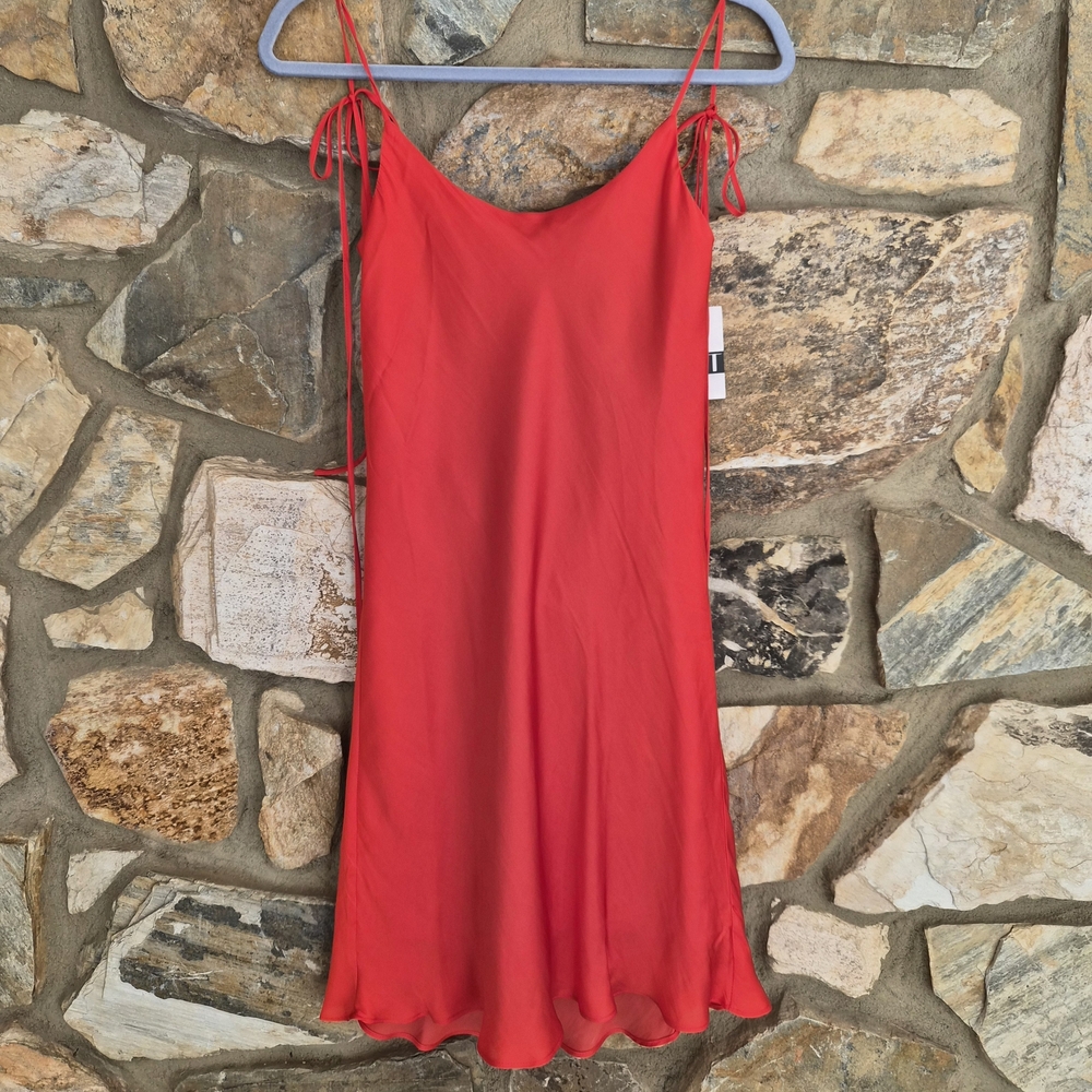 Open Back Red Satin Slip Dress Size M